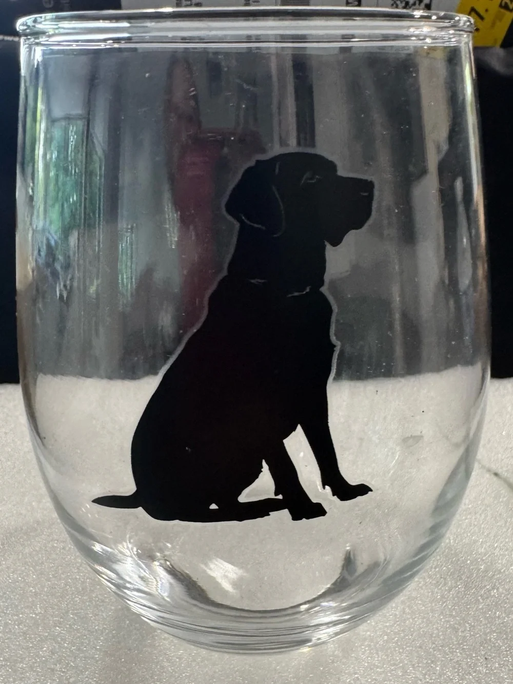 Stemless Wine Glass or Bourbon Glass  with Black Lab Silhouette - NWT